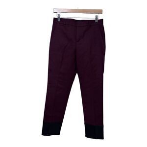 BANANA REPUBLIC monogram WOMENS CROP PANT BURGUNDY WITH FAUX LEATHER  hem "MONOG
